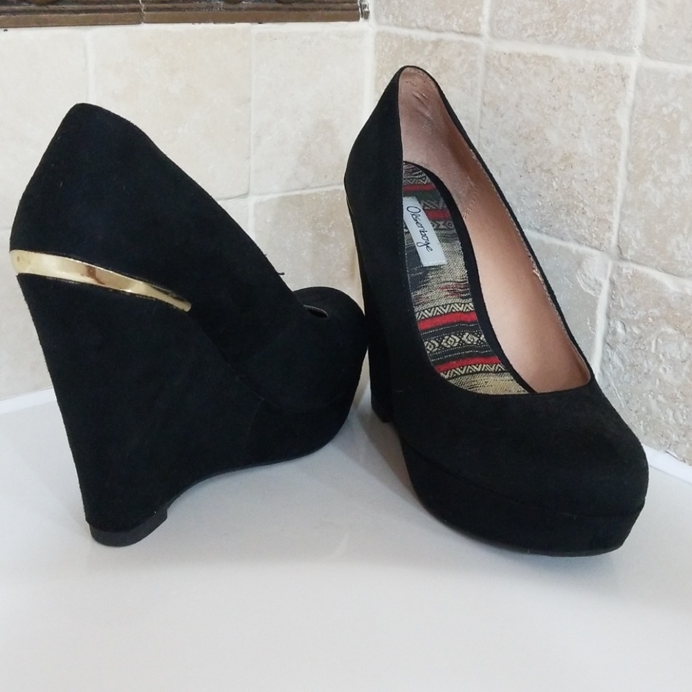 black suede wedges